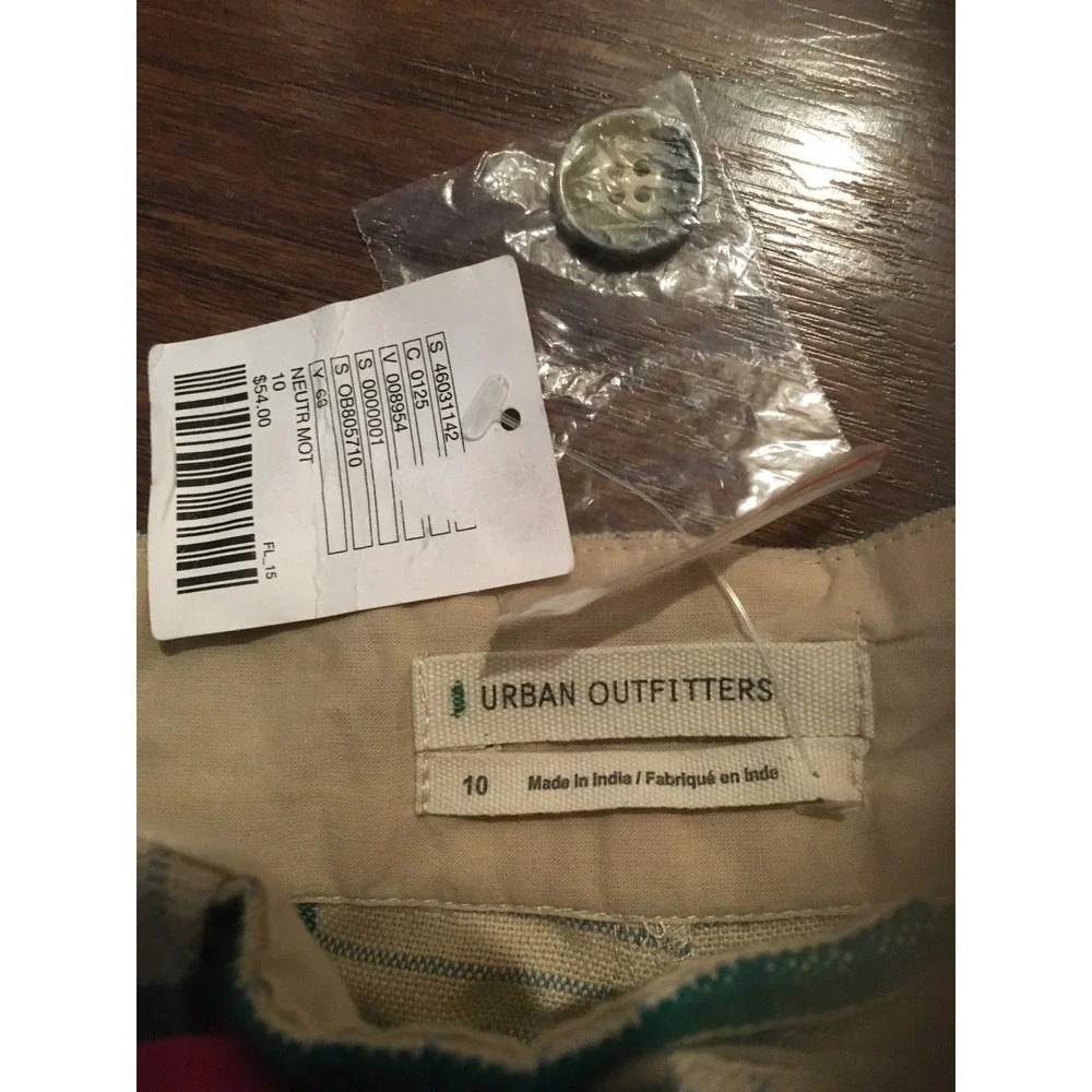 Urban Outfitters Ikat Plaid High Waisted Shorts Teal Blue Striped Belt Womens 10